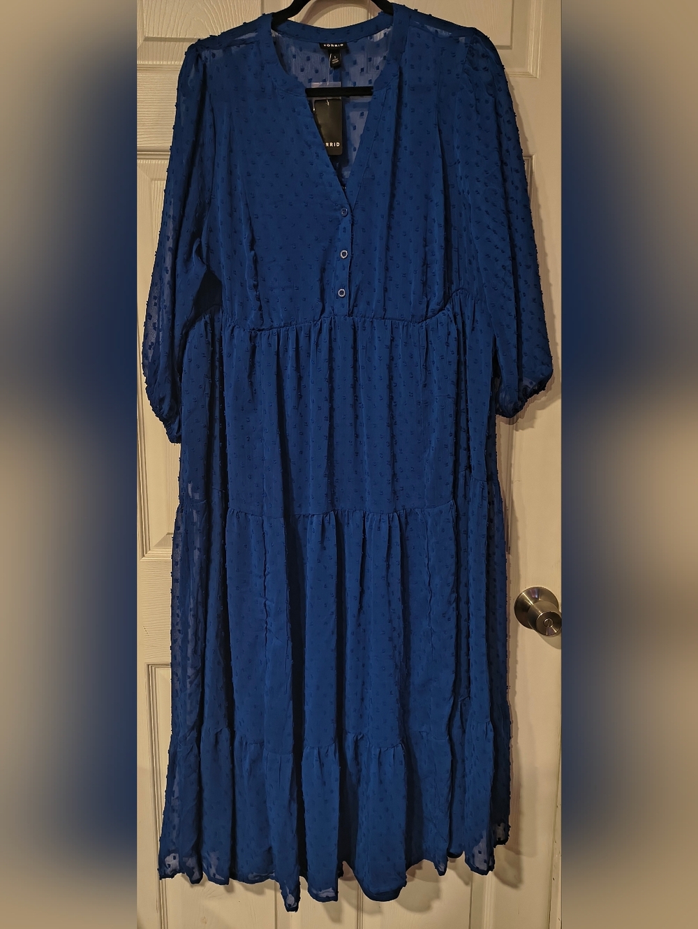 Torrid Sz 1 Blue Midi Tiered Swiss Dot Dress NWT